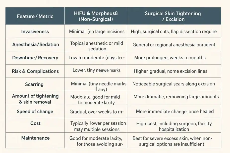 Table showing benefits of Lipo Freeze 2 U Ayr treatments for skin tightening following weight loss injections.